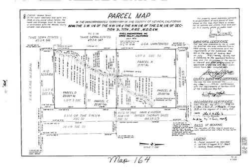 Click to see Parcel Map Book 3, pg. 164 (1972) of Nevada County Recorders Parcel Maps Book 3