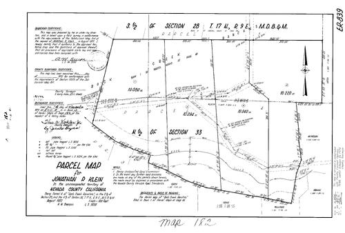 Click to see Parcel Map Book 3, pg. 182 (1972) of Nevada County Recorders Parcel Maps Book 3