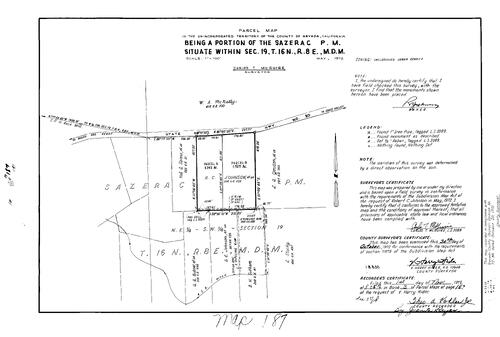 Click to see Parcel Map Book 3, pg. 187 (1972) of Nevada County Recorders Parcel Maps Book 3