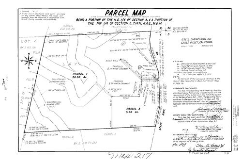 Click to see Parcel Map Book 3, pg. 217 (1972) of Nevada County Recorders Parcel Maps Book 3