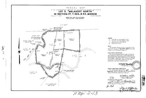 Click to see Parcel Map Book 3, pg. 243 (1972) of Nevada County Recorders Parcel Maps Book 3