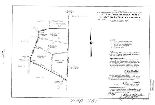 Click to see Parcel Map Book 3, pg. 250 (1972) of Nevada County Recorders Parcel Maps Book 3