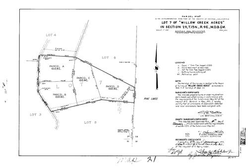Click to see Parcel Map Book 4, pg. 21 (1973) of Nevada County Recorders Parcel Maps Book 4
