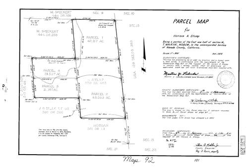 Click to see Parcel Maps Book 4, pg. 92 (1973) of Nevada County Recorders Parcel Maps Book 4