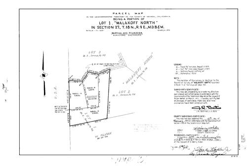 Click to see Parcel Maps Book 4, pg. 101 (1973) of Nevada County Recorders Parcel Maps Book 4
