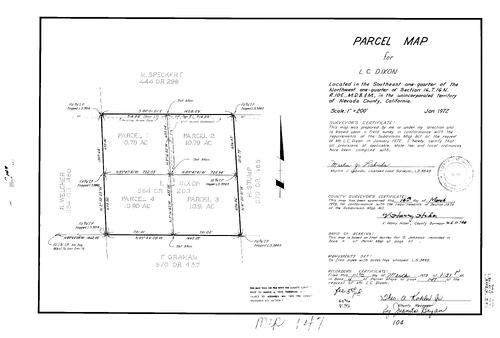 Click to see Parcel Maps Book 4, pg. 147 (1973) of Nevada County Recorders Parcel Maps Book 4