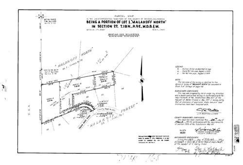 Click to see Parcel Map Book 4, pg. 168 (1973) of Nevada County Recorders Parcel Maps Book 4
