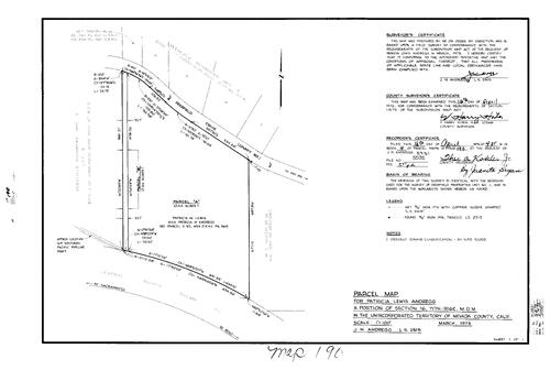 Click to see Parcel Map Book 4, pg. 190 (1973) of Nevada County Recorders Parcel Maps Book 4