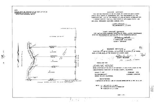 Click to see Parcel Map Book 5, pg. 27 (1973) of Nevada County Recorders Parcel Maps Book 5