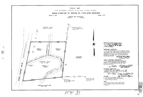 Click to see Parcel Map Book 5, pg. 31 (1973) of Nevada County Recorders Parcel Maps Book 5