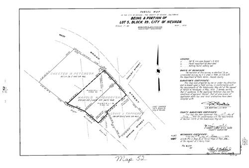 Click to see Parcel Map Book 5, pg. 52 (1973) of Nevada County Recorders Parcel Maps Book 5