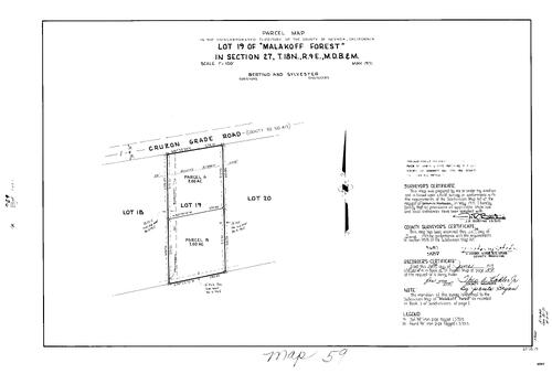 Click to see Parcel Map Book 5, pg. 59 (1973) of Nevada County Recorders Parcel Maps Book 5