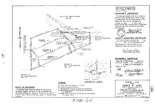 Click to see Parcel Map Book 5, pg. 64 (1973) of Nevada County Recorders Parcel Maps Book 5