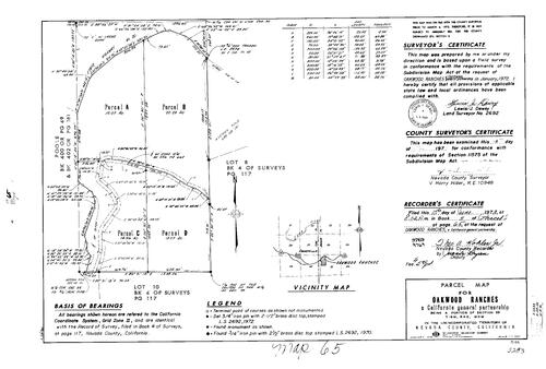 Click to see Parcel Map Book 5, pg. 65 (1973) of Nevada County Recorders Parcel Maps Book 5
