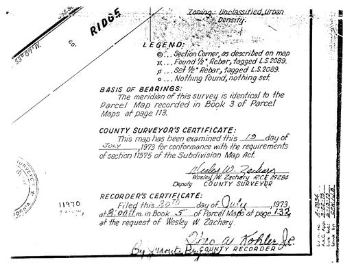 Click to see Parcel Map Book 5, pg. 132 (1973) of Nevada County Recorders Parcel Maps Book 5