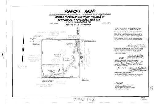 Click to see Parcel Map Book 5, pg. 158 (1973) of Nevada County Recorders Parcel Maps Book 5