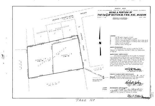Click to see Parcel Map Book 5, pg. 168 (1973) of Nevada County Recorders Parcel Maps Book 5