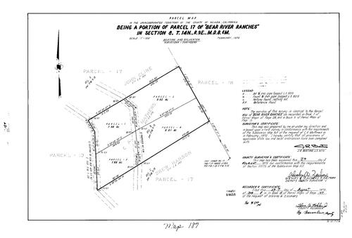 Click to see Parcel Map Book 5, pg. 187 (1973) of Nevada County Recorders Parcel Maps Book 5