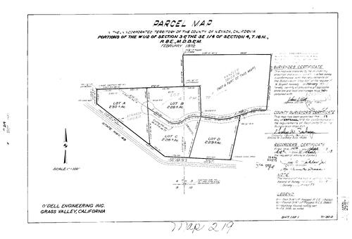Click to see Parcel Map Book 5, pg. 219 (1973) of Nevada County Recorders Parcel Maps Book 5