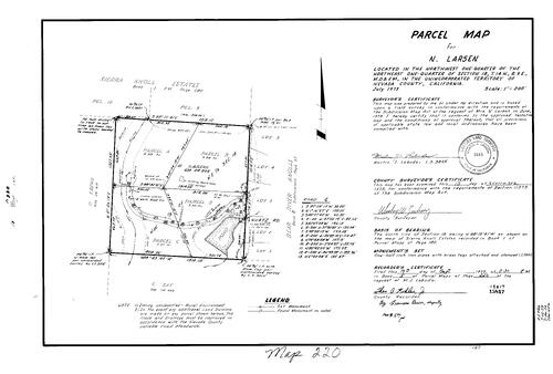 Click to see Parcel Map Book 5, pg. 220 (1973) of Nevada County Recorders Parcel Maps Book 5
