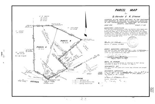 Click to see Parcel Map Book 5, pg. 223 (1973) of Nevada County Recorders Parcel Maps Book 5