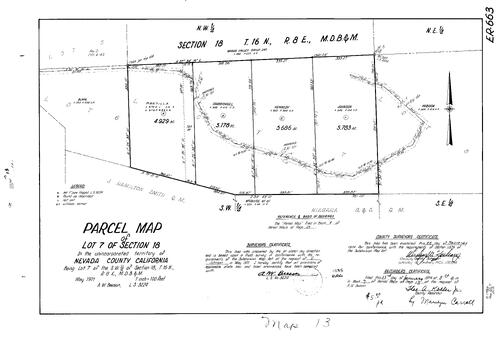 Click to see Parcel Map Book 7, pg. 13 (1974) of Nevada County Recorders Parcel Maps Book 7