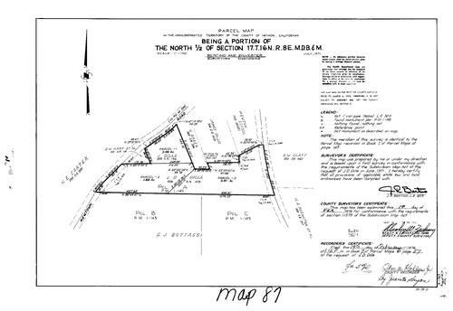 Click to see Parcel Map Book 7, pg. 87 (1974) of Nevada County Recorders Parcel Maps Book 7