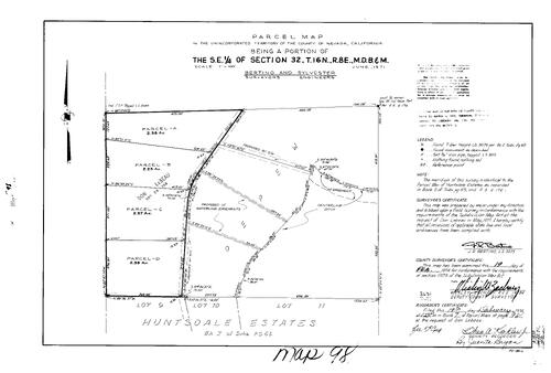 Click to see Parcel Map Book 7, pg. 98 (1974) of Nevada County Recorders Parcel Maps Book 7