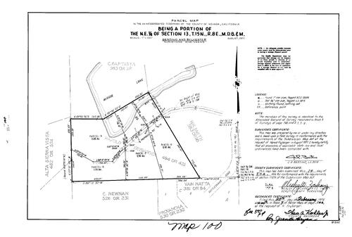 Click to see Parcel Map Book 7, pg. 100 (1974) of Nevada County Recorders Parcel Maps Book 7