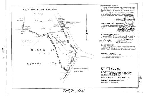 Click to see Parcel Map Book 7, pg. 103 (1974) of Nevada County Recorders Parcel Maps Book 7