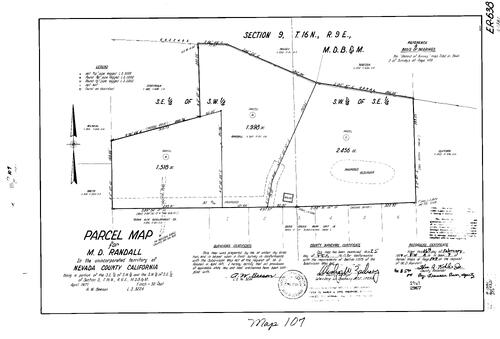 Click to see Parcel Map Book 7, pg. 107 (1974) of Nevada County Recorders Parcel Maps Book 7