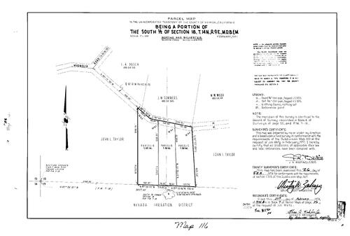 Click to see Parcel Map Book 7, pg. 116 (1974) of Nevada County Recorders Parcel Maps Book 7