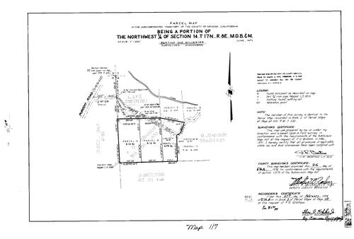 Click to see Parcel Map Book 7, pg. 117 (1974) of Nevada County Recorders Parcel Maps Book 7