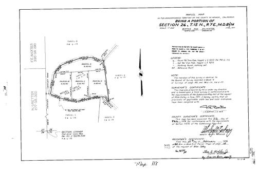 Click to see Parcel Map Book 7, pg. 118 (1974) of Nevada County Recorders Parcel Maps Book 7