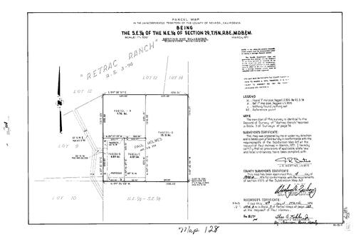 Click to see Parcel Map Book 7, pg. 128 (1974) of Nevada County Recorders Parcel Maps Book 7
