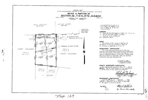 Click to see Parcel Map Book 7, pg. 129 (1974) of Nevada County Recorders Parcel Maps Book 7