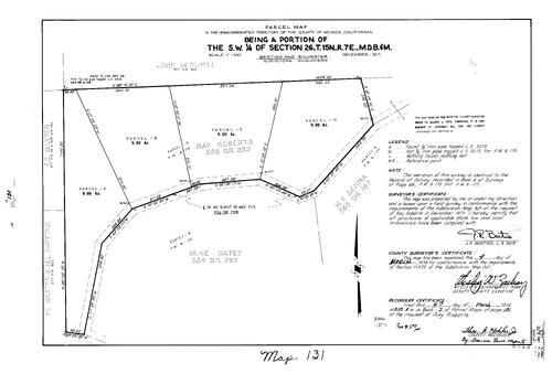 Click to see Parcel Map Book 7, pg. 131 (1974) of Nevada County Recorders Parcel Maps Book 7