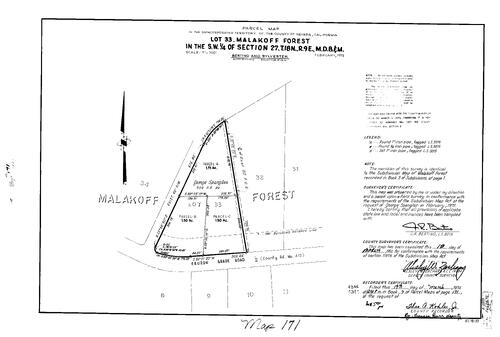 Click to see Parcel Map Book 7, pg. 171 (1974) of Nevada County Recorders Parcel Maps Book 7