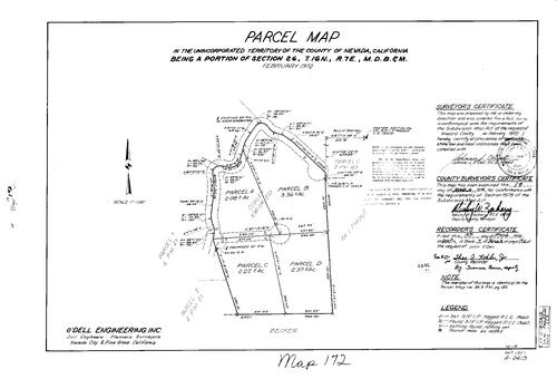 Click to see Parcel Map Book 7, pg. 172 (1974) of Nevada County Recorders Parcel Maps Book 7