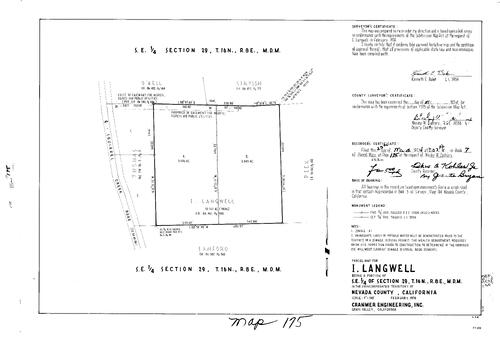 Click to see Parcel Map Book 7, pg. 175 (1974) of Nevada County Recorders Parcel Maps Book 7