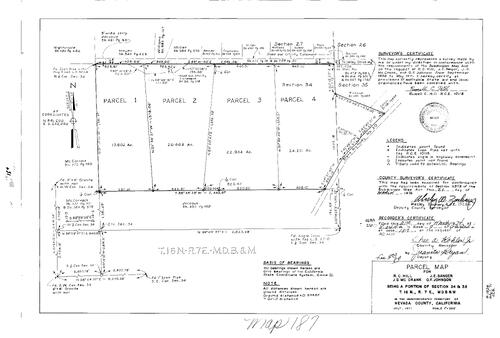 Click to see Parcel Maps Book 7, pg. 187 (1974) of Nevada County Recorders Parcel Maps Book 7