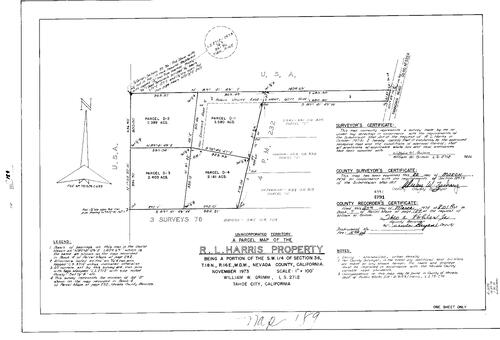 Click to see Parcel Maps Book 7, pg. 189 (1974) of Nevada County Recorders Parcel Maps Book 7