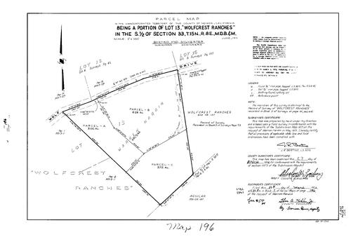 Click to see Parcel Maps Book 7, pg. 196 (1974) of Nevada County Recorders Parcel Maps Book 7