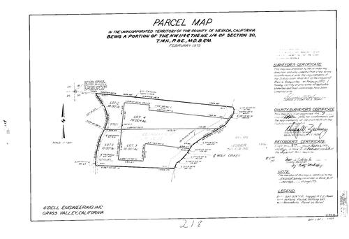 Click to see Parcel Maps Book 7, pg. 218 (1974) of Nevada County Recorders Parcel Maps Book 7