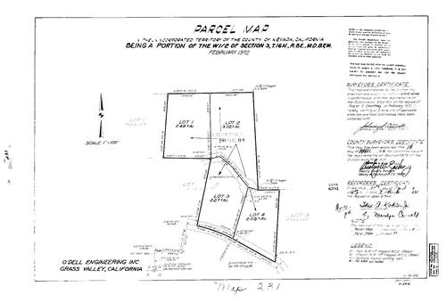 Click to see Parcel Maps Book 7, pg. 231 (1974) of Nevada County Recorders Parcel Maps Book 7
