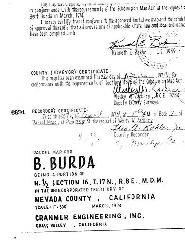 Click to see Parcel Maps Book 7, pg. 239 (1974) of Nevada County Recorders Parcel Maps Book 7