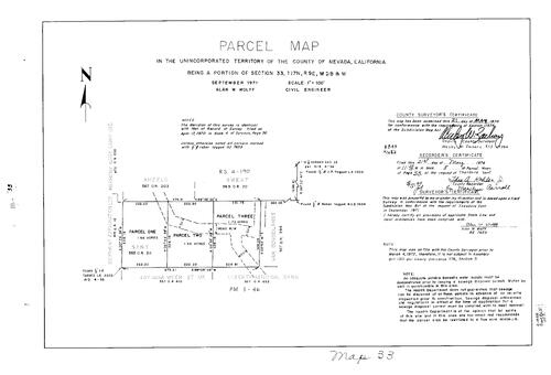 Click to see Parcel Map Book 8, pg. 033 (1974) of Nevada County Recorders Parcel Maps Book 8
