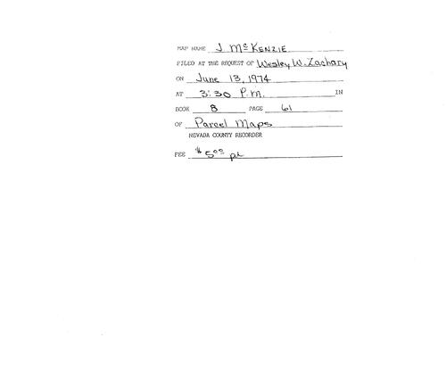 Click to see Parcel Map Book 8, pg. 061 (1974) of Nevada County Recorders Parcel Maps Book 8