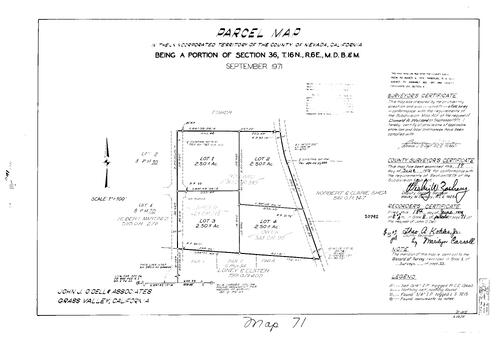 Click to see Parcel Map Book 8, pg. 071 (1974) of Nevada County Recorders Parcel Maps Book 8