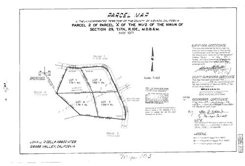 Click to see Parcel Map Book 8, pg. 103 (1974) of Nevada County Recorders Parcel Maps Book 8